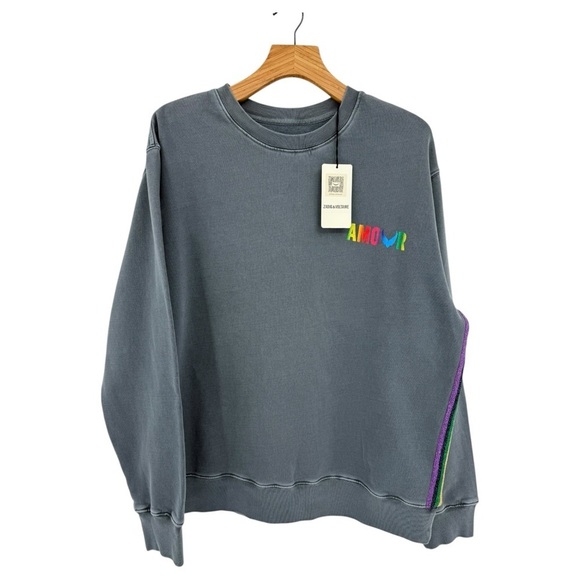 Zadig & Voltaire Simba Amour Wings Cotton Crew Sweatshirt in Blueberry Size L - Picture 1 of 13